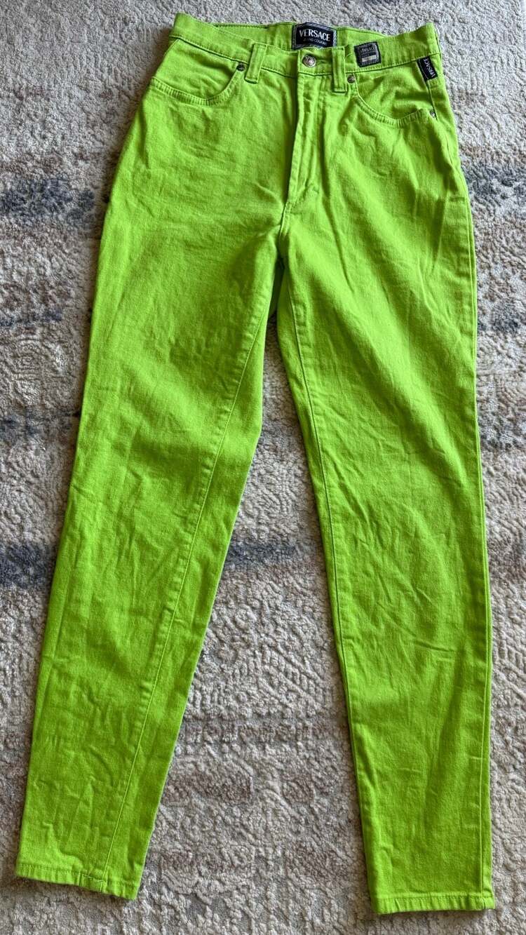 VTG Versace Jeans Couture Lime Green High Waisted Tapered Leg Denim